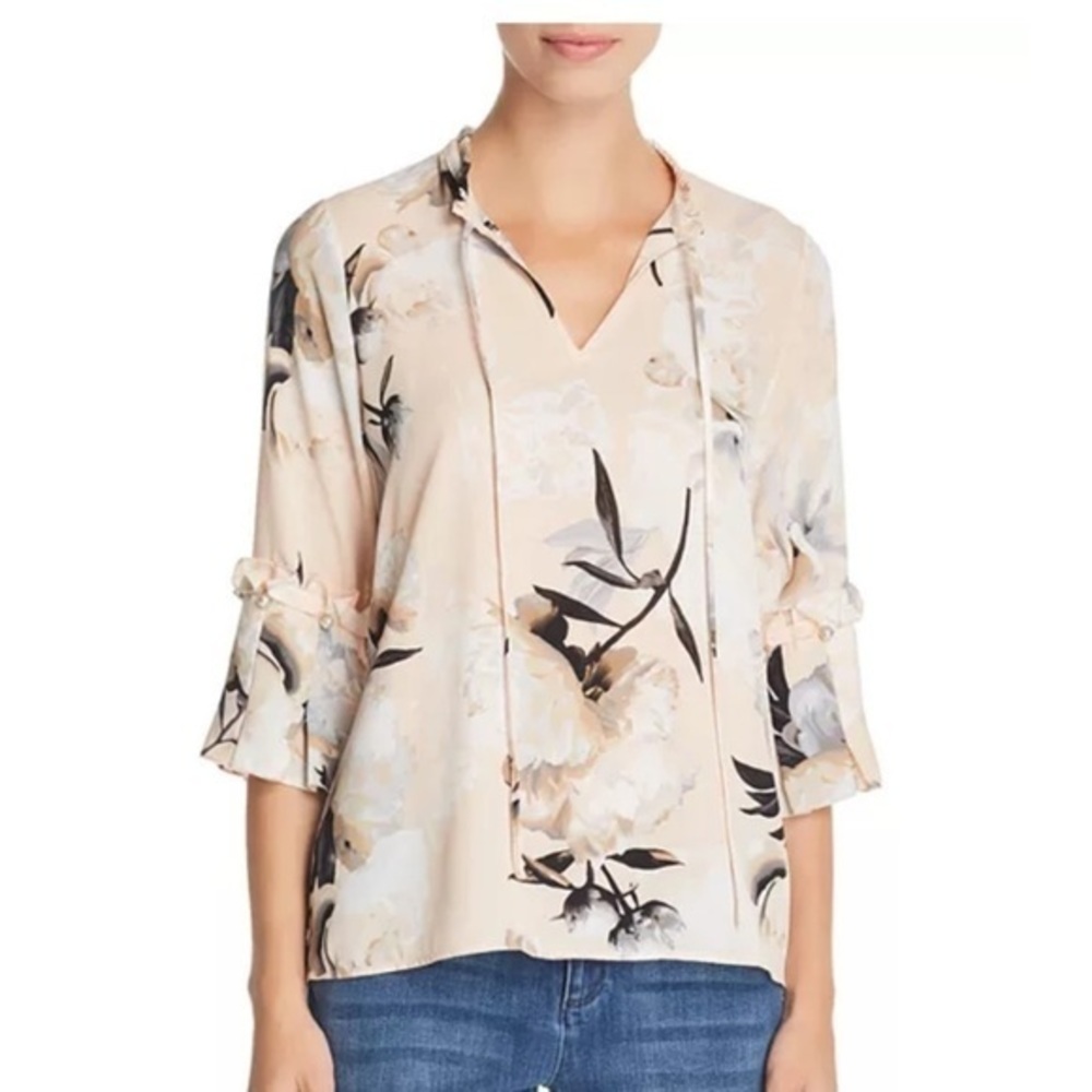 KARL LAGERFELD Paris Floral Ruttled Bell-Sleeve Top Small
